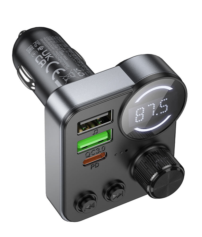 зарядка для телефона в машину с FM трансмиттером Hoco E86 Alegria 48W dual port PD30W+QC3.0 car BT FM transmitter black