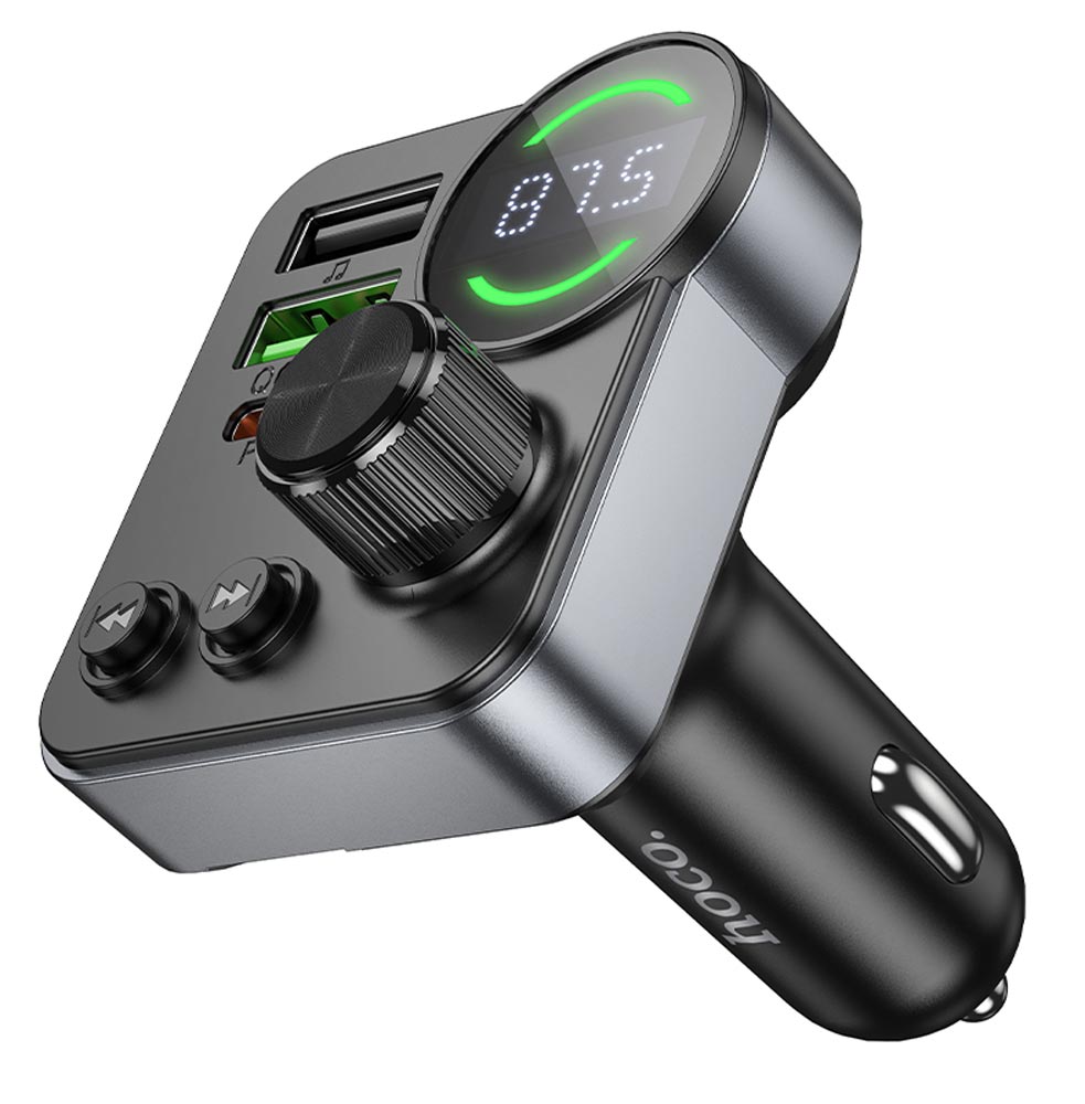 зарядка для телефона в машину с FM трансмиттером Hoco E86 Alegria 48W dual port PD30W+QC3.0 car BT FM transmitter black