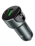 автомобильная зарядка c дисплеем Hoco Z42 Light road dual port digital display PD20W+QC3.0 car charger metal gray