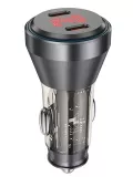 зарядка для телефона в машину Hoco NZ12C Graceful PD60W(2C) car charger with digital display transparent black