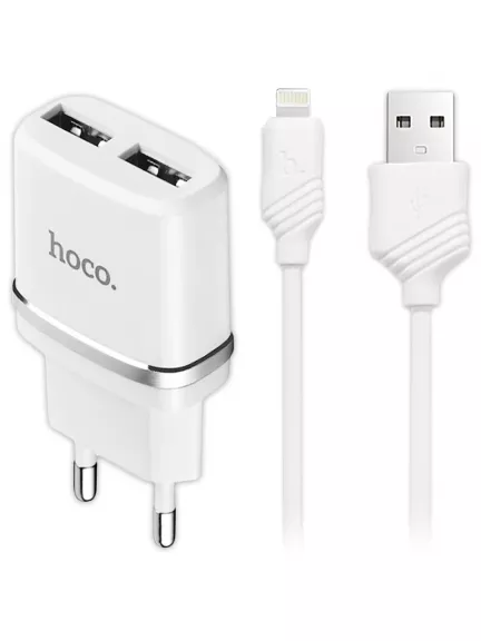 зарядное устройство Hoco C12 Smart dual USB charger 2.4A + Lightning cable