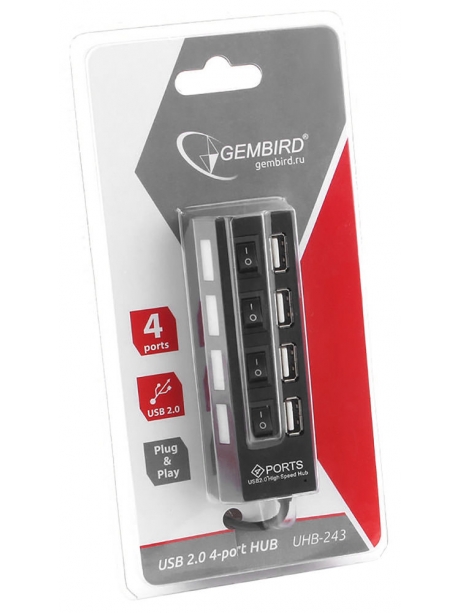 концентратор USB 2.0 Gembird UHB-243-AD black