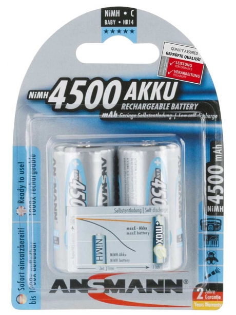 аккумуляторы (2 шт.) Ansmann 4500 mAh maxE R14/C-2BL 