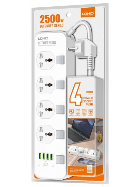 сетевой фильтр LDNIO SC4408 4USB*4 розетки 2м white