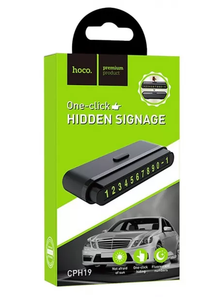 держатель для номера телефона в машину Hoco CPH19 One-click hidden signage black