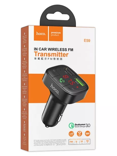 автомобильная зарядка с bluetooth FM трансмиттером Hoco E59 Promise QC3.0 car BT FM transmitter black