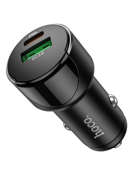 автомобильная зарядка c дисплеем Hoco Z42 Light road dual port digital display PD20W+QC3.0 car charger black