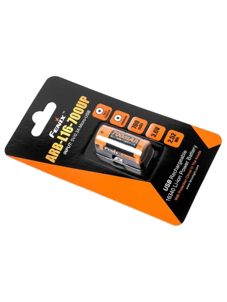 аккумулятор Fenix Li-ion 16340 UP USB 700mAh 