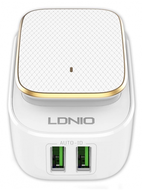 зарядное устройство с ночником LDNIO A2205 Touch LED lamp and 2 USB charger white gold
