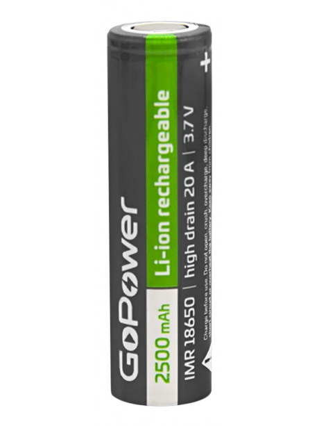 высокотоковый аккумулятор GoPower IMR18650 20A 2500mAh без защиты 