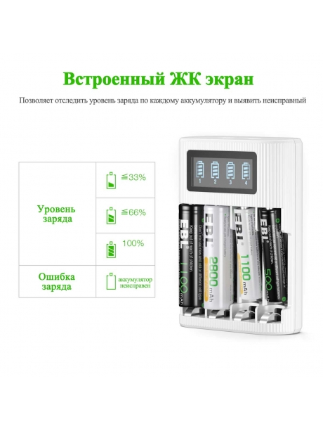 зарядное устройство для аккумуляторов EBL TB-6409 белый
