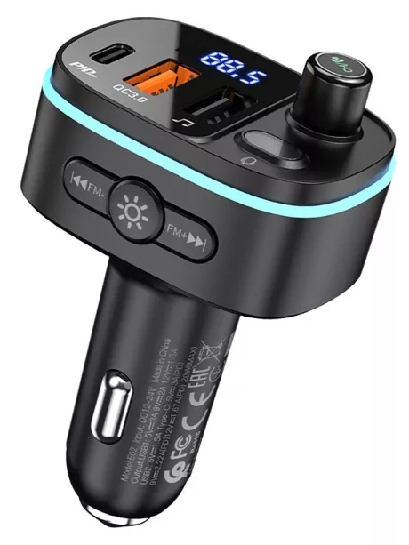 автомобильная зарядка с bluetooth FM трансмиттером Hoco E62 Fast PD20W+QC3.0 car BT FM transmitter black