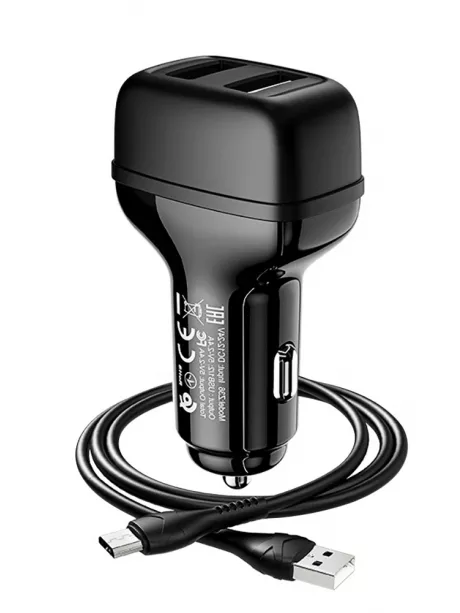 автомобильное зарядное устройство Hoco Z36 Leader 2USB 2.4A + micro cable black