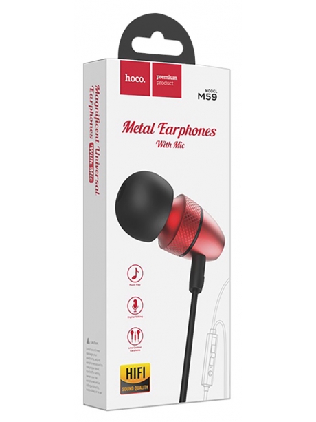 наушники с микрофоном для смартфона Hoco M59 Magnificent universal earphones with mic red