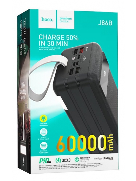 внешний аккумулятор со светильником Hoco J86B Electric 22.5W fully compatible power bank(60000mAh) black