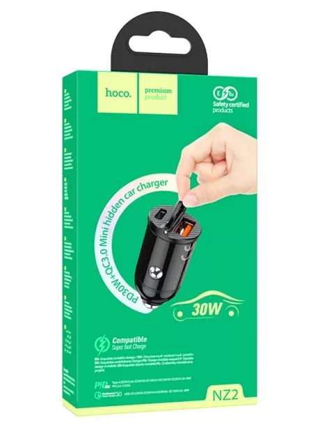 автомобильная зарядка для телефона Hoco NZ2 Link PD30W+QC3.0 car charger black