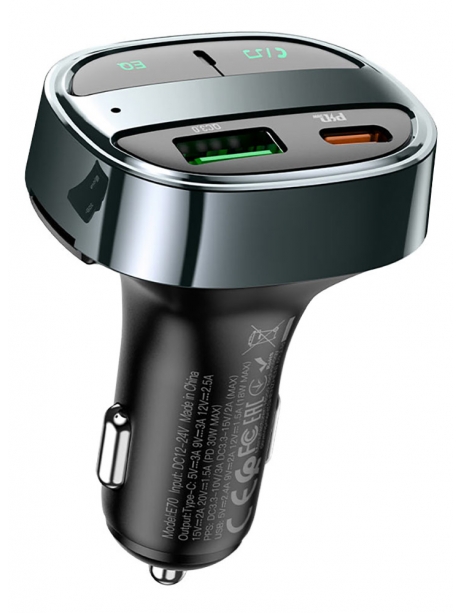автомобильная зарядка с bluetooth FM передатчиком Hoco E70 PD30W+QC3.0 car BT FM transmitter magic night