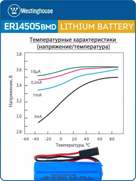 батарейки 3.6 В с коннектором Dupont 2,54 (BLS-2) Westinghouse ER 14505BMD1 (AA) connector 10шт. 