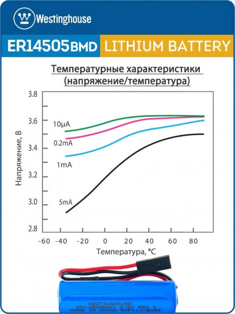 батарейки 3.6 В с коннектором Dupont 2,54 (BLS-2) Westinghouse ER 14505BMD1 (AA) connector 3шт. 