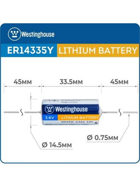 литиевая батарейка 3.6v Westinghouse ER 14335Y (2/3AA) axial wires 