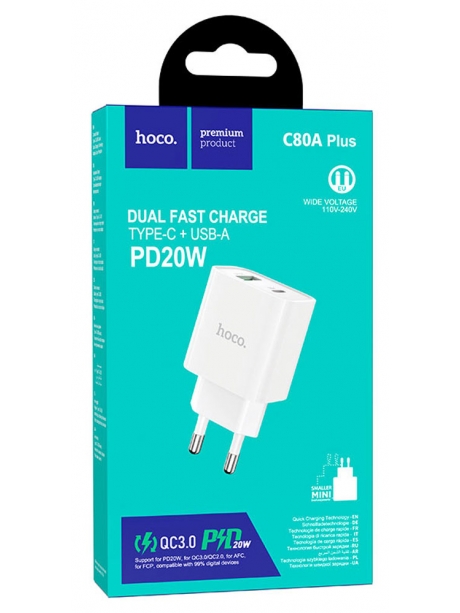 зарядное устройство Hoco C80A Plus Rapido PD20W+QC3.0 charger white