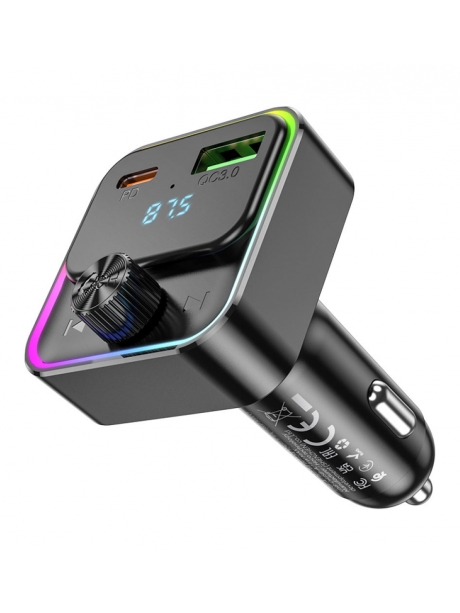 АЗУ с bluetooth FM трансмиттером Hoco E81 Fantasy PD30W+QC3.0 car BT FM transmitter black