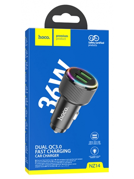 автомобильное зарядное устройство Hoco NZ14 Guerrero 36W dual-port car charger black