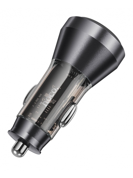 зарядка для телефона в машину Hoco NZ12B Unimpeded PD48W(1C1A) car charger with digital display transparent black