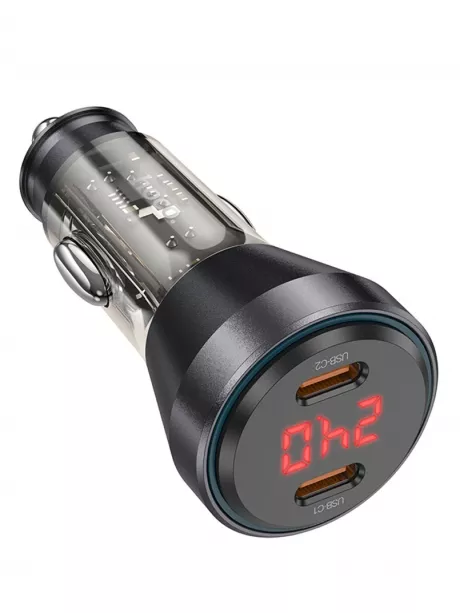 зарядка для телефона в машину Hoco NZ12C Graceful PD60W(2C) car charger with digital display transparent black