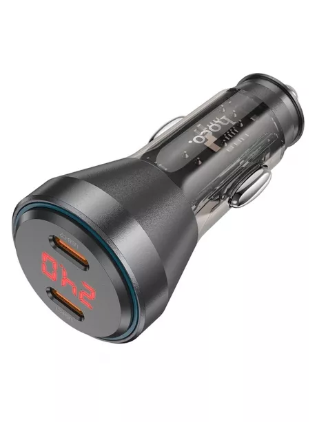 зарядка для телефона в машину Hoco NZ12C Graceful PD60W(2C) car charger with digital display transparent black