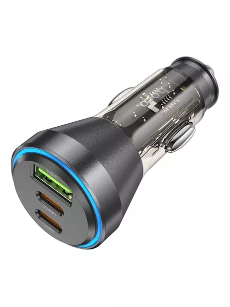 зарядка для телефона в машину Hoco NZ12D Lucky PD60W(2C1A) car charger transparent black