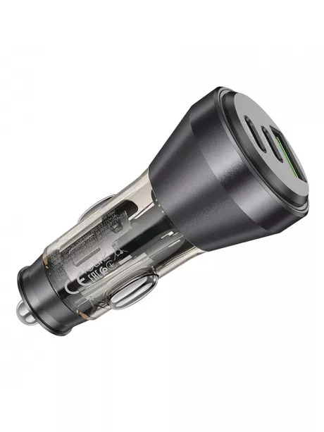зарядка для телефона в машину Hoco NZ12D Lucky PD60W(2C1A) car charger transparent black