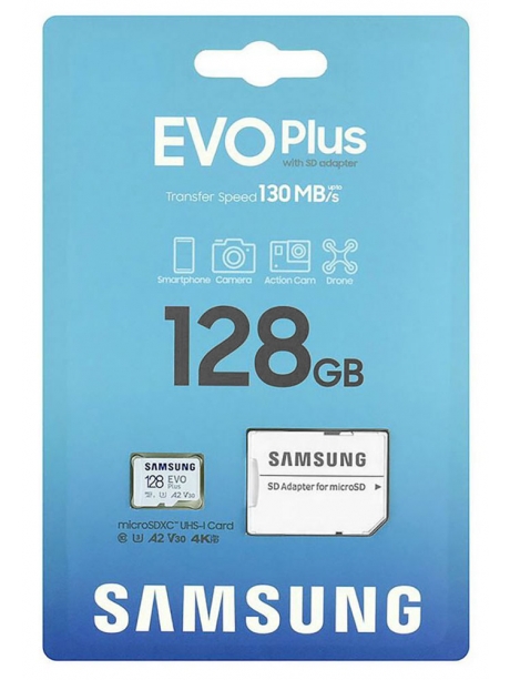карта памяти Samsung 128Gb microSDXC Class 10 EVO PLUS U3 (R/W 130 MB/s) 