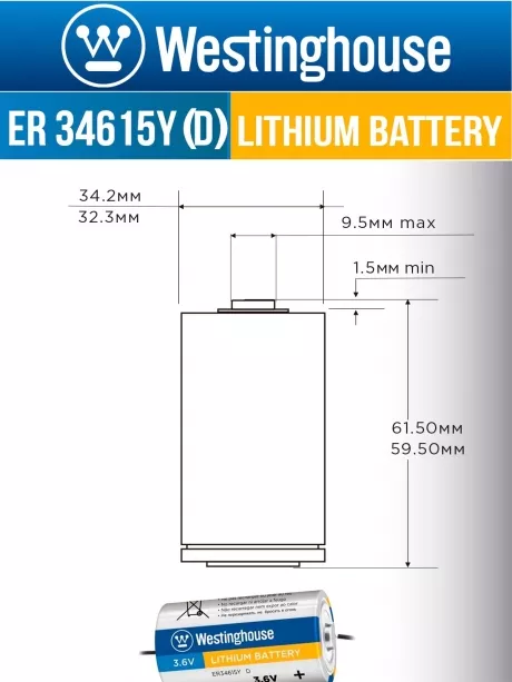 литиевые промышленные батарейки Westinghouse ER 34615Y (D) axial wires 9шт. 