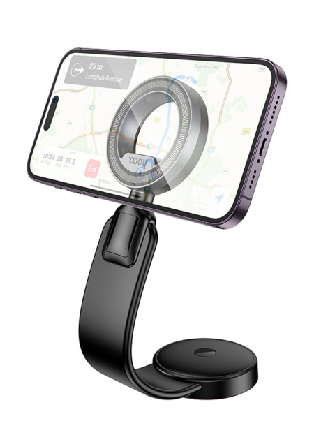 магнитный держатель MagSafe Hoco H71 Totem ring magnetic car holder (center console) black/metal gray