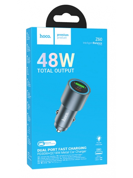 быстрая зарядка для телефона в машину Hoco Z60 Bloom 48W dual-port PD30W+QC3.0 multi-protocol black
