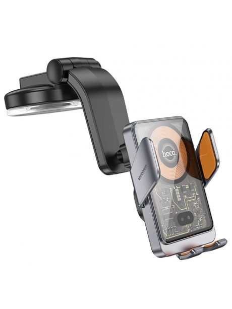 держатель для телефона с беспроводной зарядкой Qi Hoco HW8 Transparent Discovery Edition wireless fast charging holder metal gray