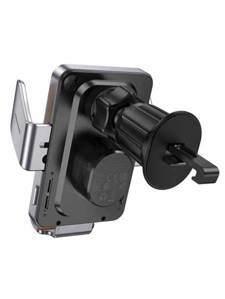 держатель Hoco HW7 Transparent Discovery Edition wireless fast charging car hold metal gray