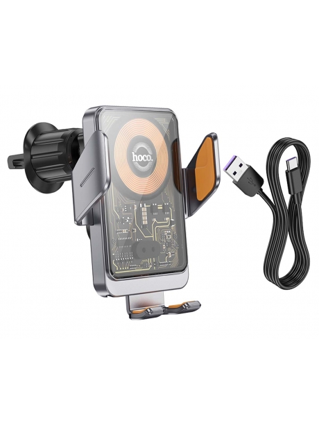 держатель Hoco HW7 Transparent Discovery Edition wireless fast charging car hold metal gray