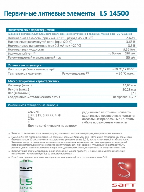 батарейка Saft LS 14500 (AA) 24шт. 