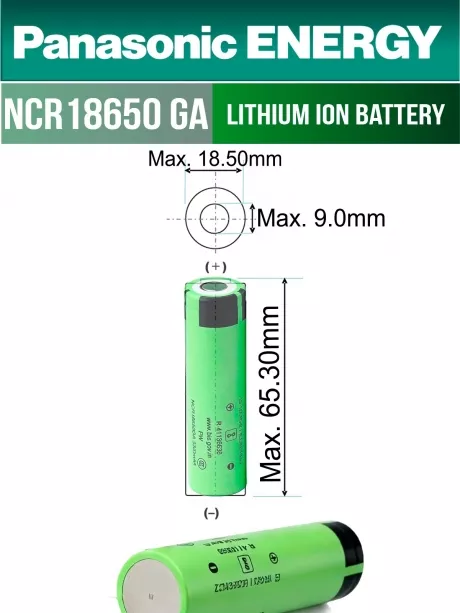 высокотоковый литиевый аккумулятор Panasonic NCR18650GA PW Li-Ion 3450mAh (min 3300mAh) 50шт. 