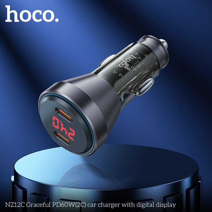 автомобильное зарядное устройство Hoco NZ12C Graceful PD60W(2C) car charger with digital display